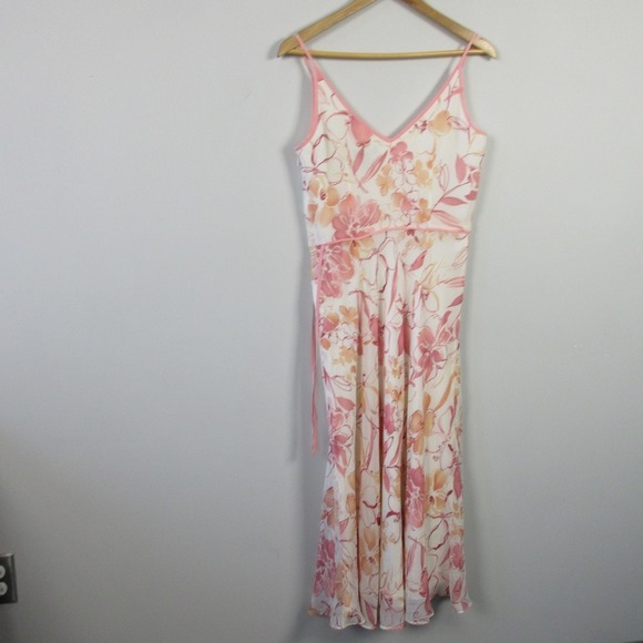 Ann Taylor 100% Silk Cami Dress 4 Pink Floral Hawaiian Slip Summer VtG Y2K 290 - Picture 2 of 13
